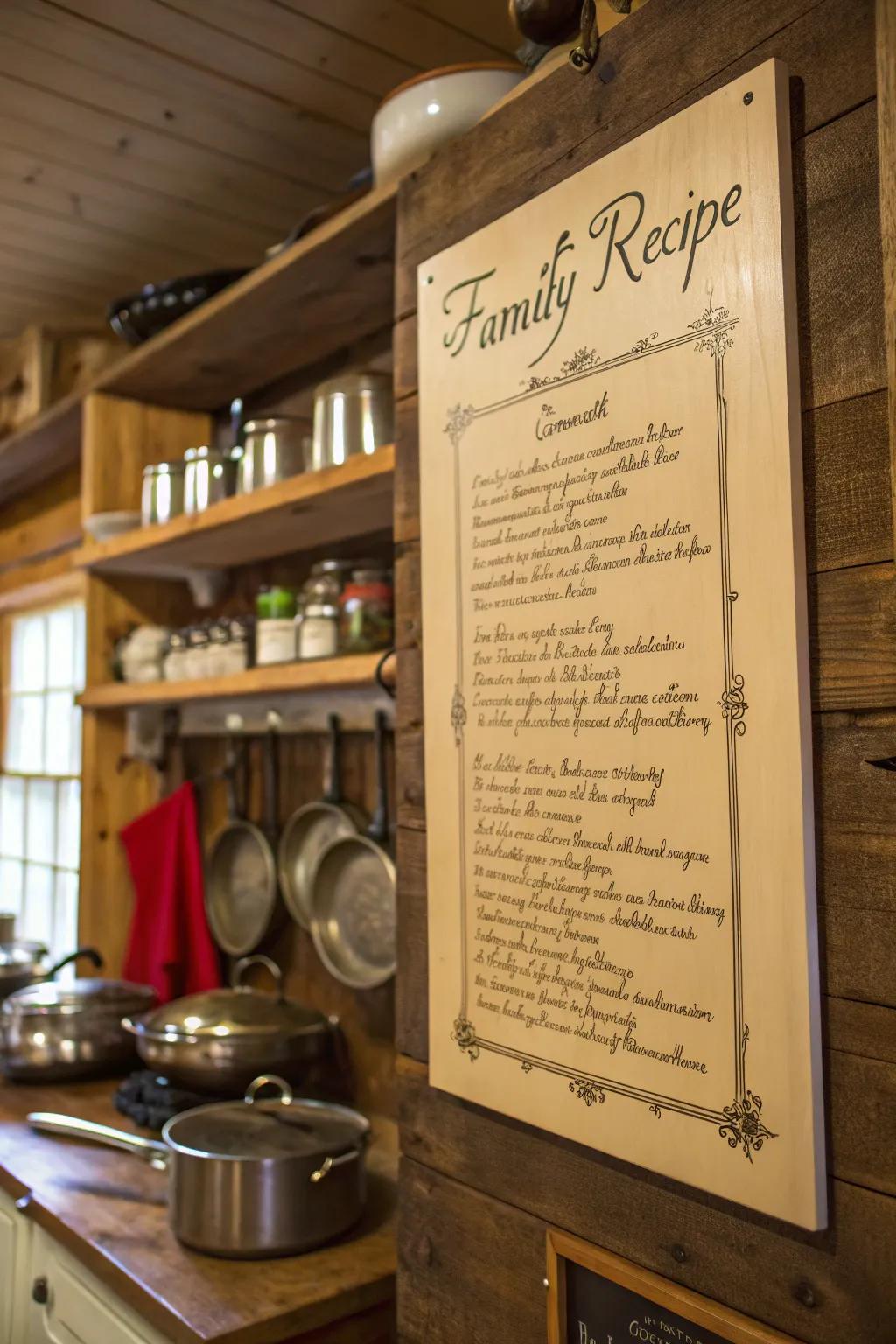 Celebrate culinary traditions with a family recipe plaque.