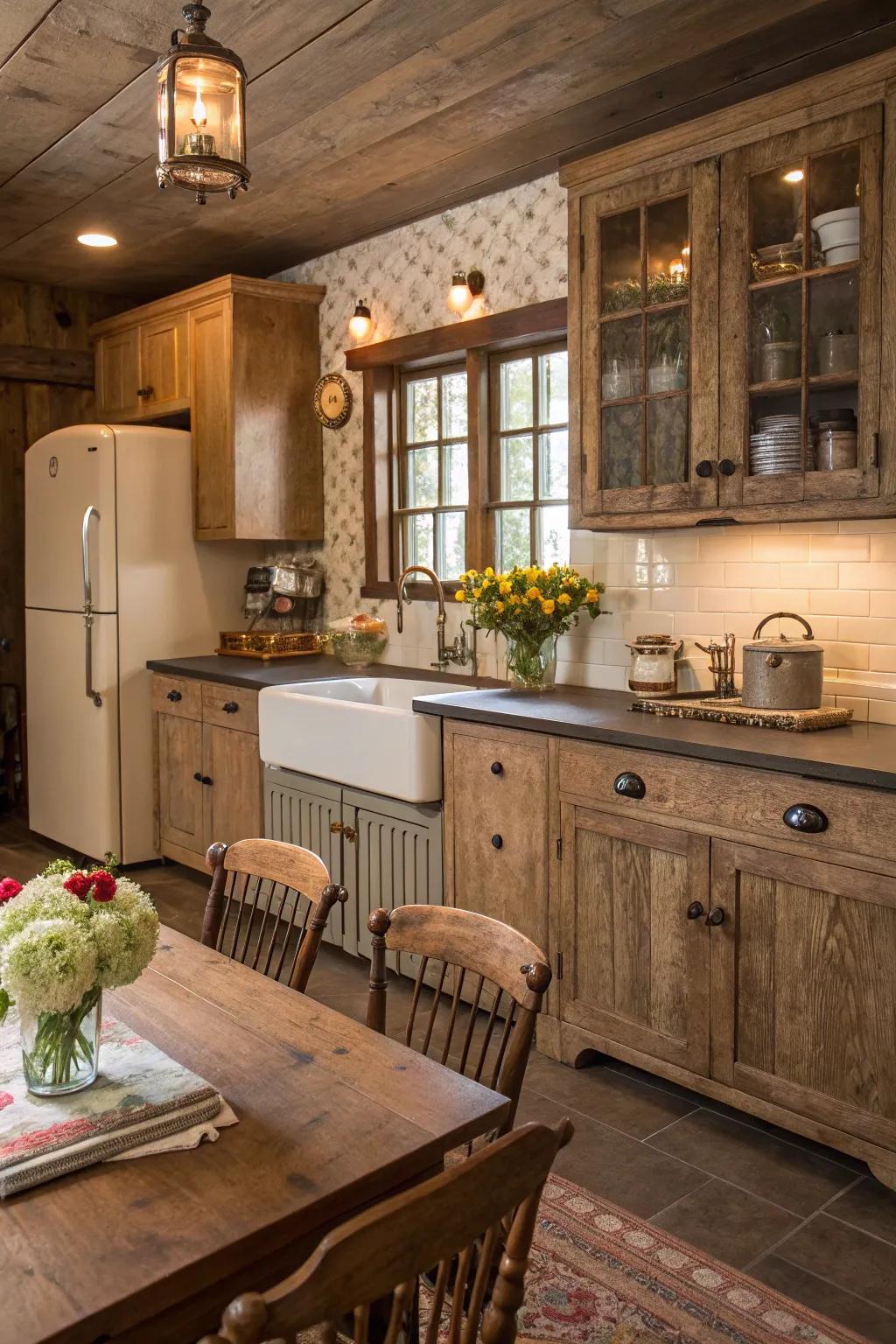 Farmhouse kitchen featuring unique hardware for added personality.