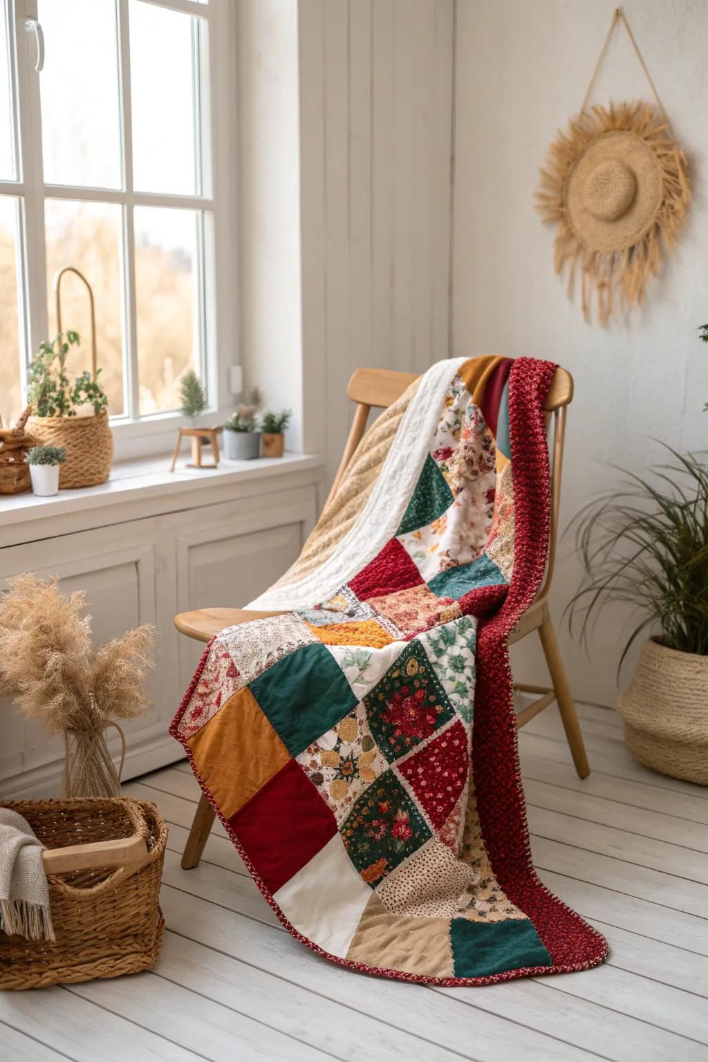 Embrace the cozy charm of scrappy DIY with this vibrant fleece quilt masterpiece.