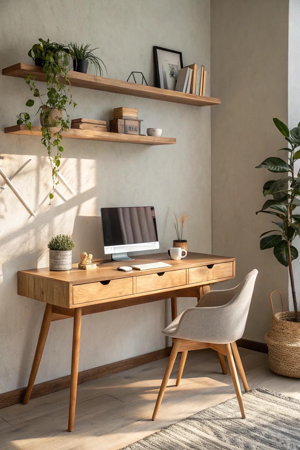 Elevate your space with a floating workspace that combines simplicity and style.