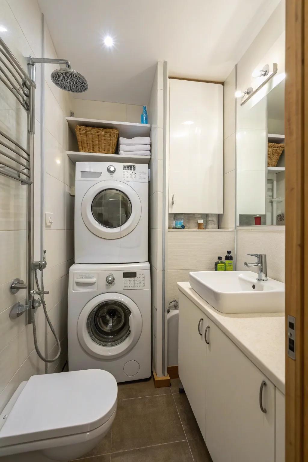 A combined washer-dryer unit maximizes functionality while minimizing space.