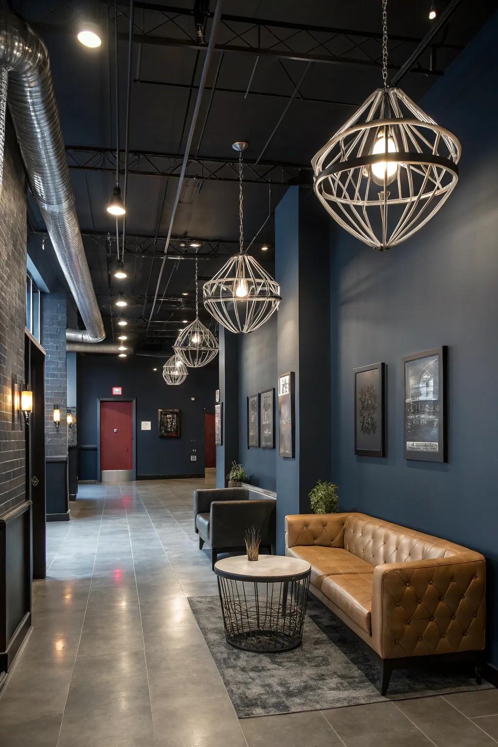 Industrial metal fixtures add a modern edge to this foyer.