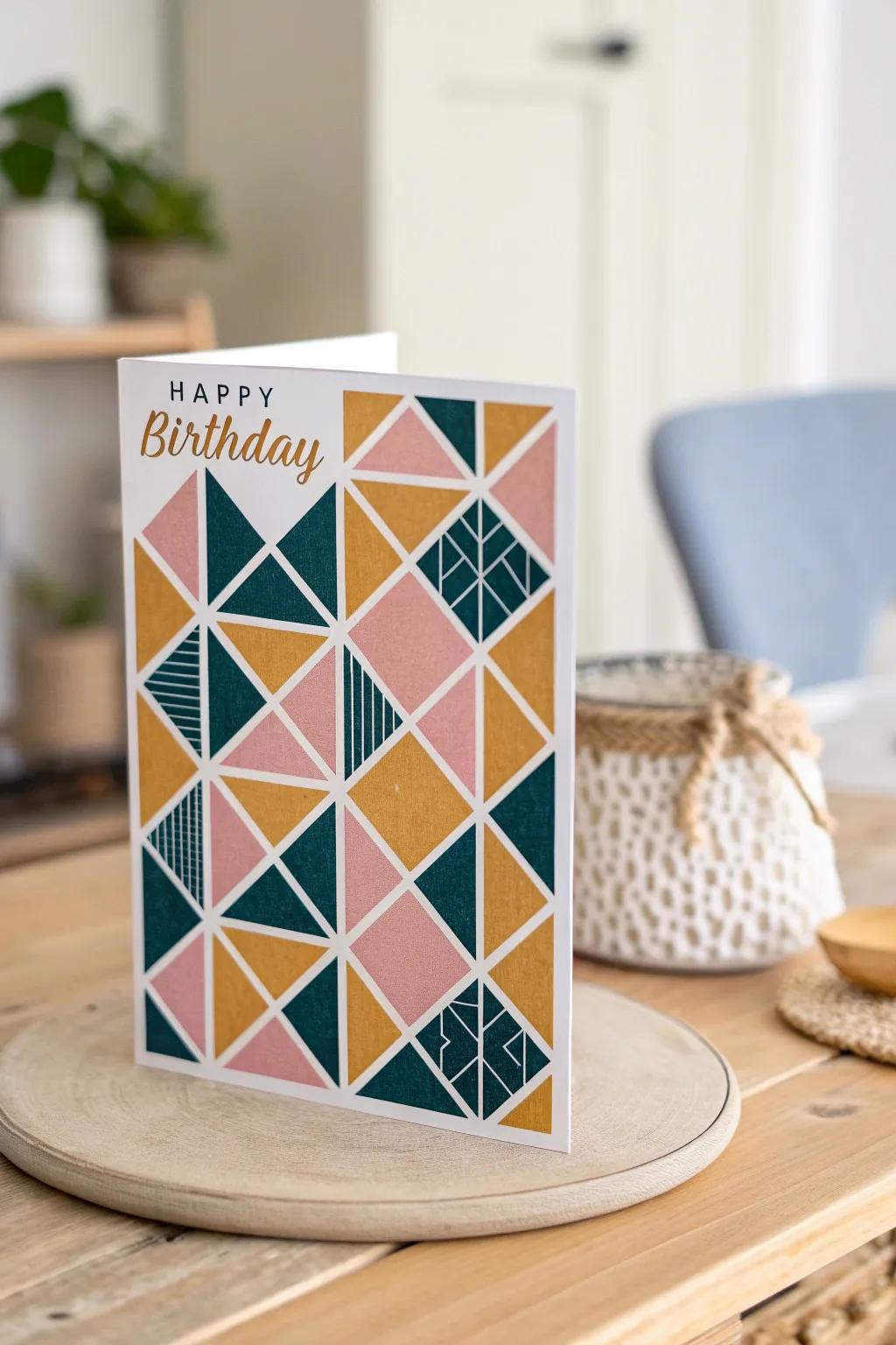 Celebrate in style with geometric elegance. Discover the perfect blend of modern and boho with our printable birthday cards.