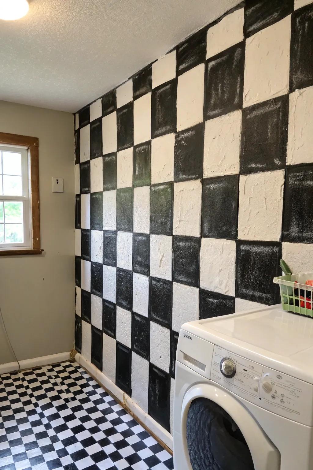 Classic checkerboard adds a tidy touch to the laundry room.