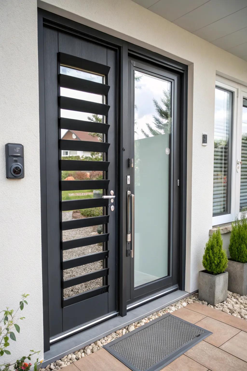 Smart blinds providing modern convenience to the front door.