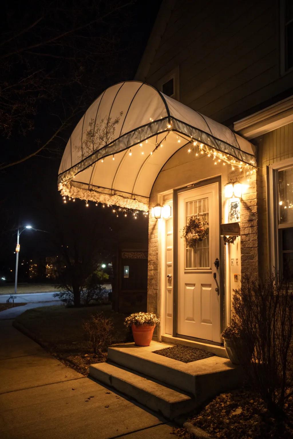 Canopy with integrated lighting creating a warm, inviting glow.