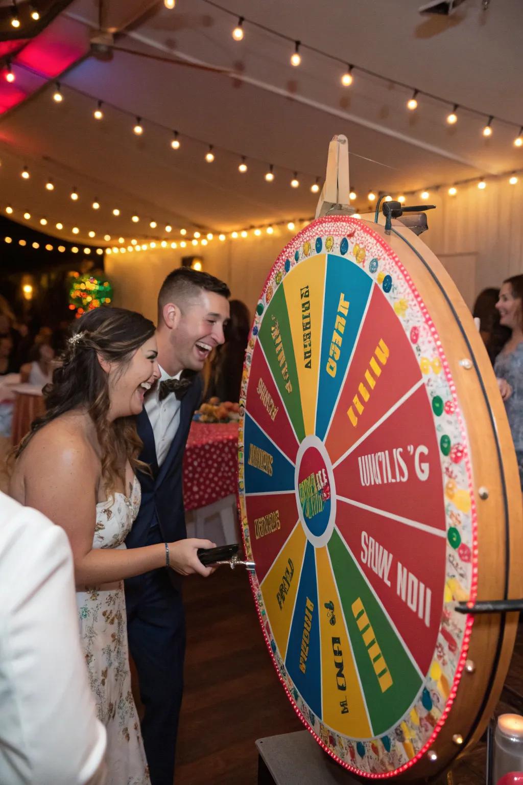 A wheel of fun adds excitement and surprises to the party.