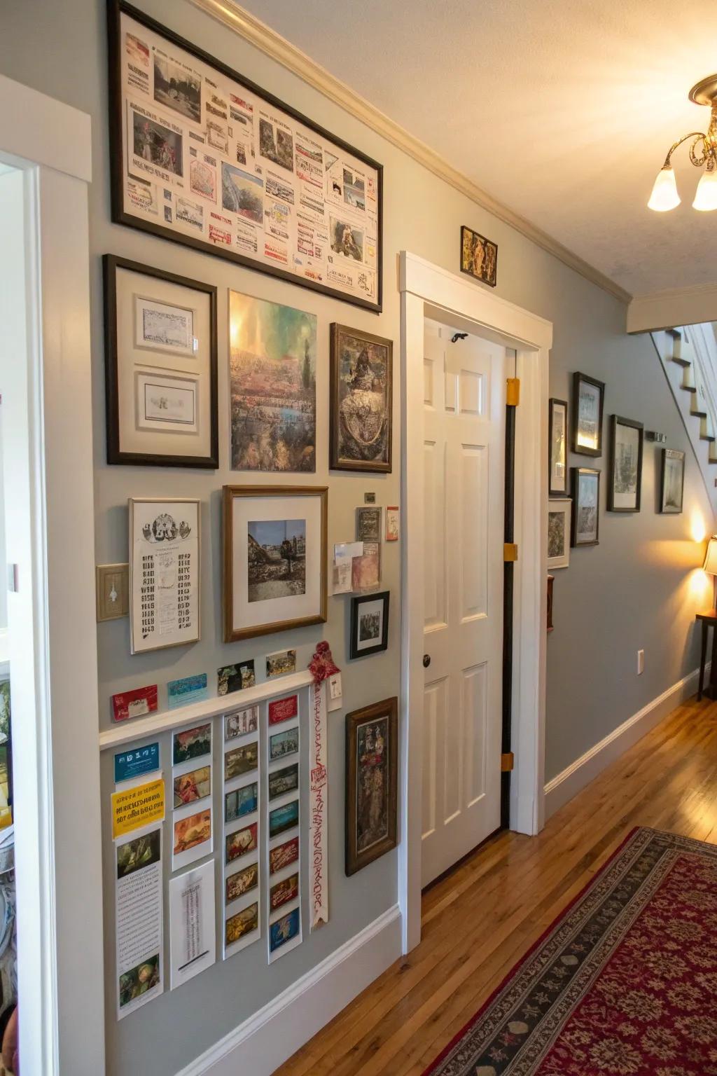 A personal touch gallery wall with mementos in an inviting entryway.