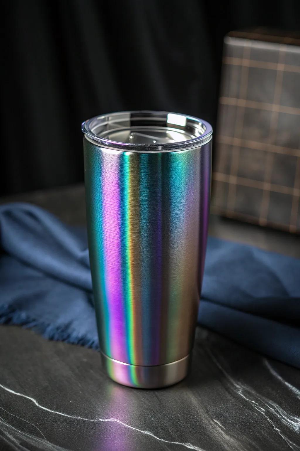 Experience the allure of holographic designs with this mesmerizing tumbler, where craftsmanship meets futuristic style.