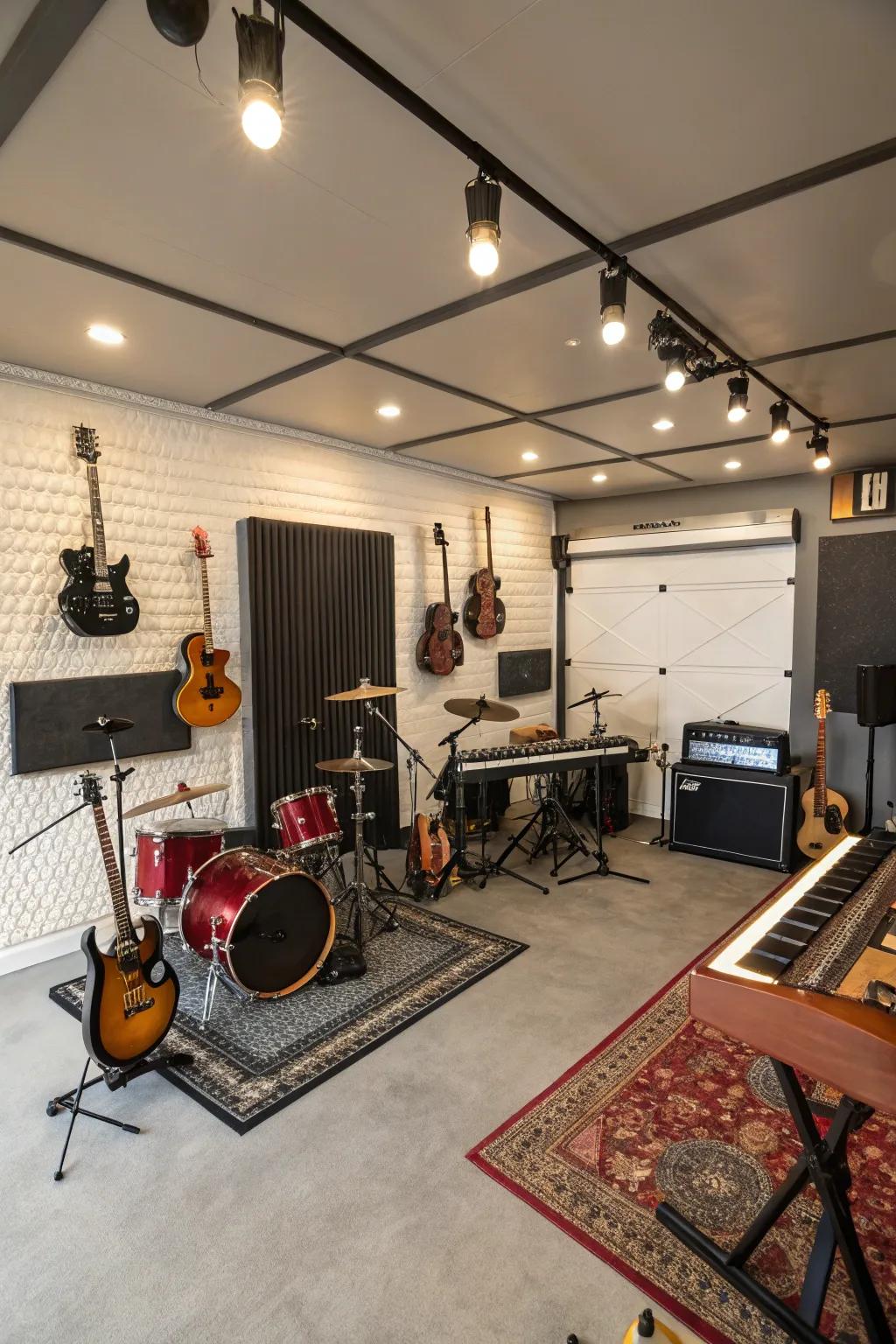 A dedicated music studio crafted from a garage conversion.