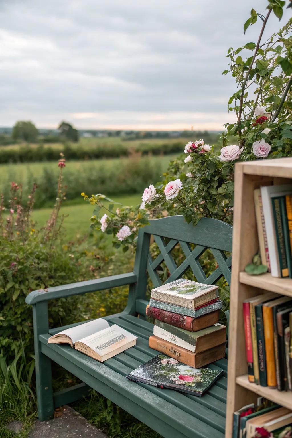 A mini library transforms your bench into a reading nook.