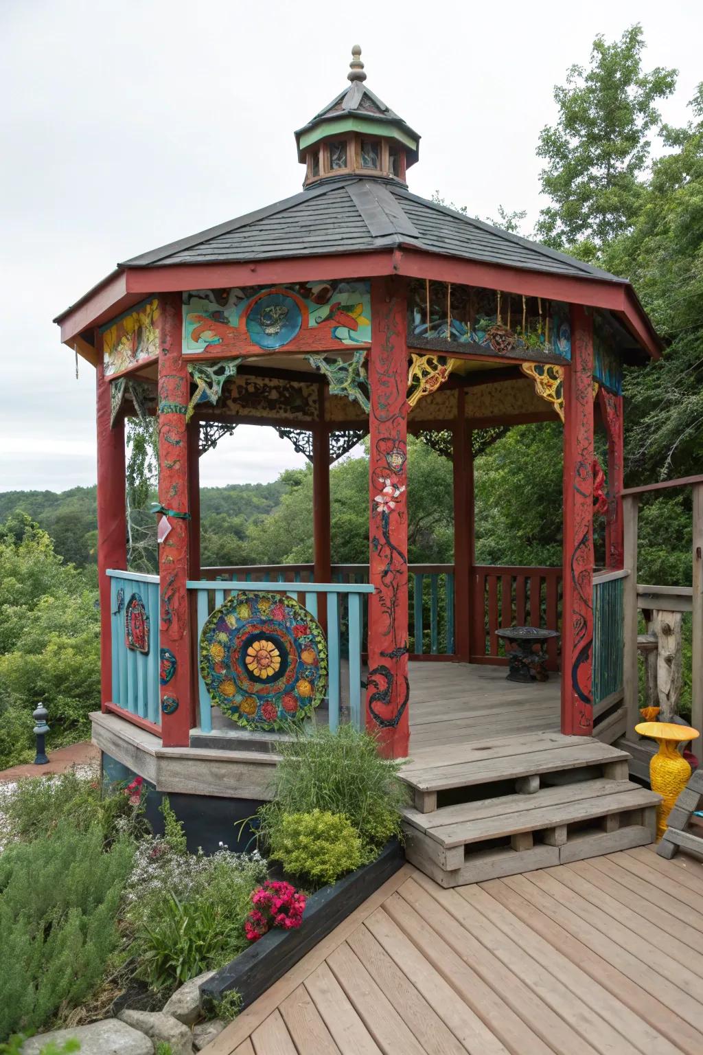 Express creativity with an artistic gazebo on your deck.