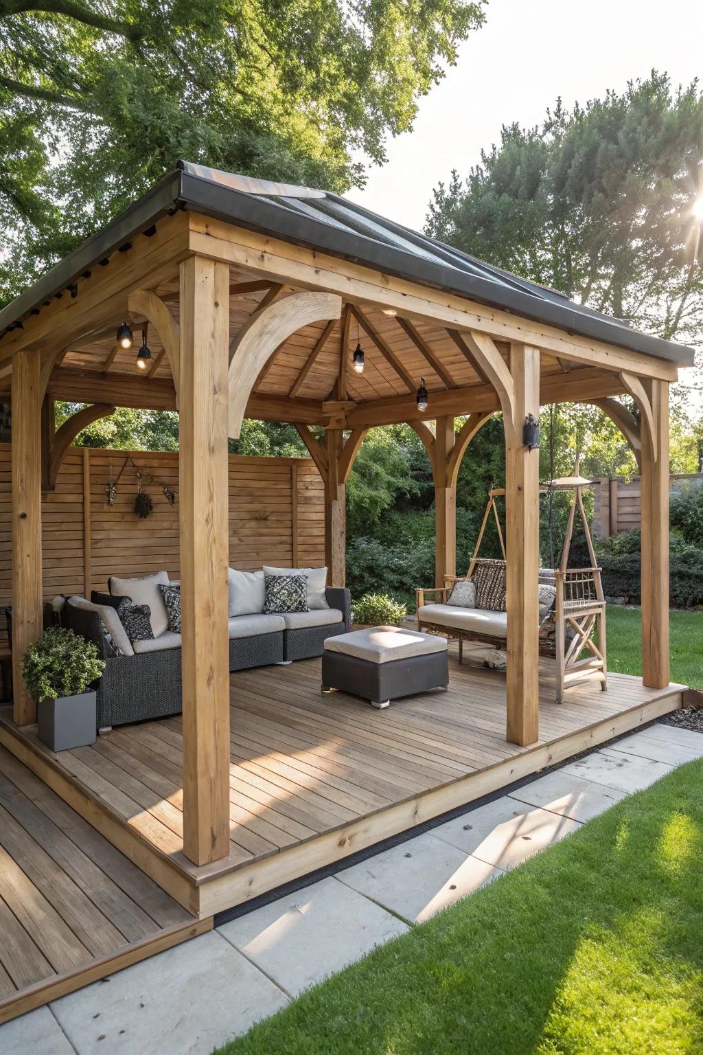 Discover the perfect blend of relaxation and play with this stunning multi-functional gazebo design.