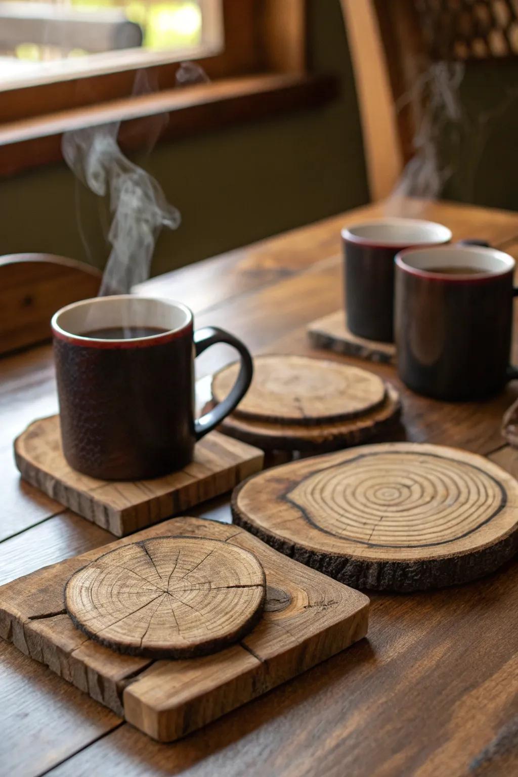 Handcrafted wooden coasters that combine functionality and style.