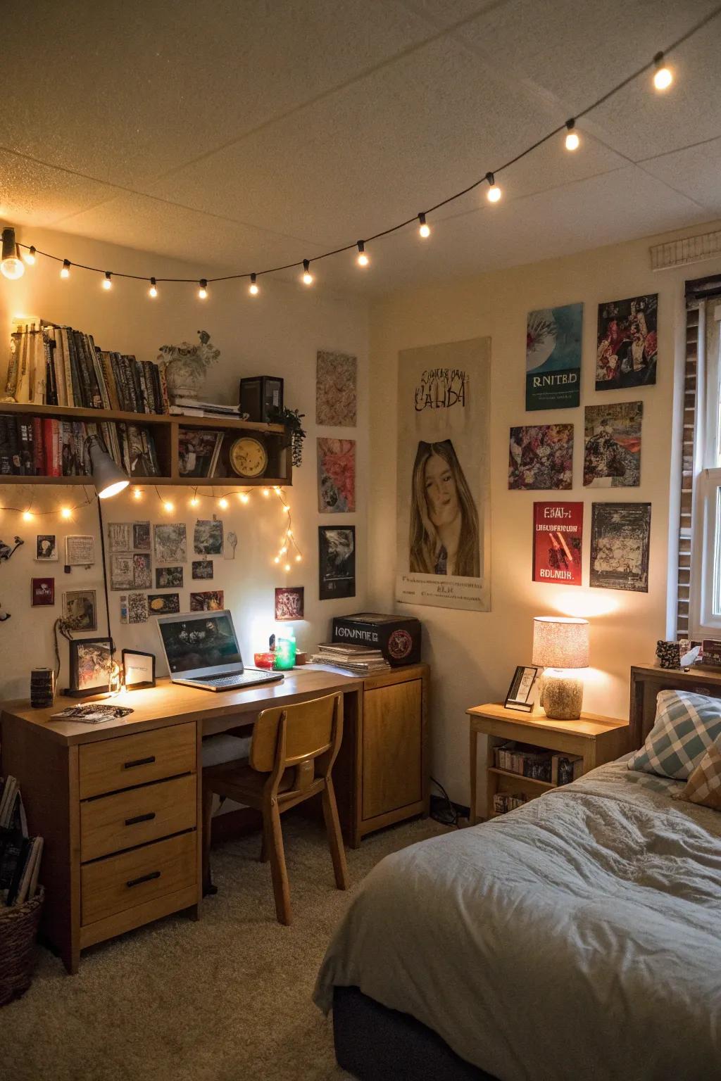 Mood lighting enhances comfort and ambiance in your dorm.