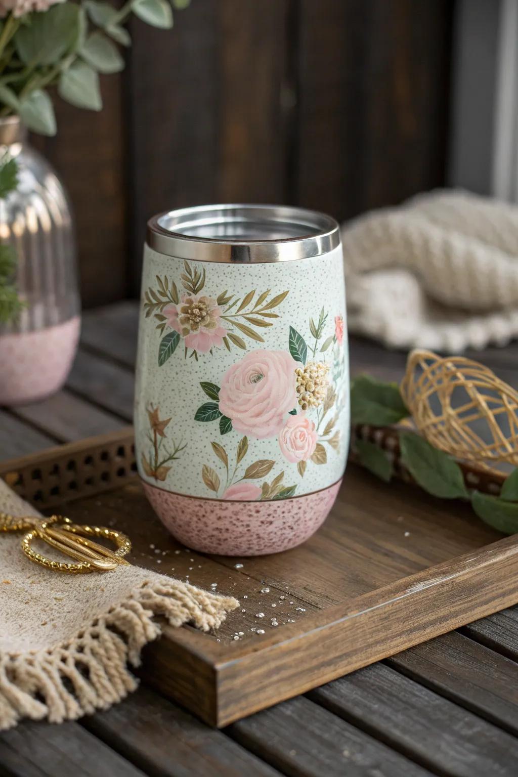 Sip in style with this vintage-inspired glitter wine tumbler, where timeless beauty meets modern elegance.