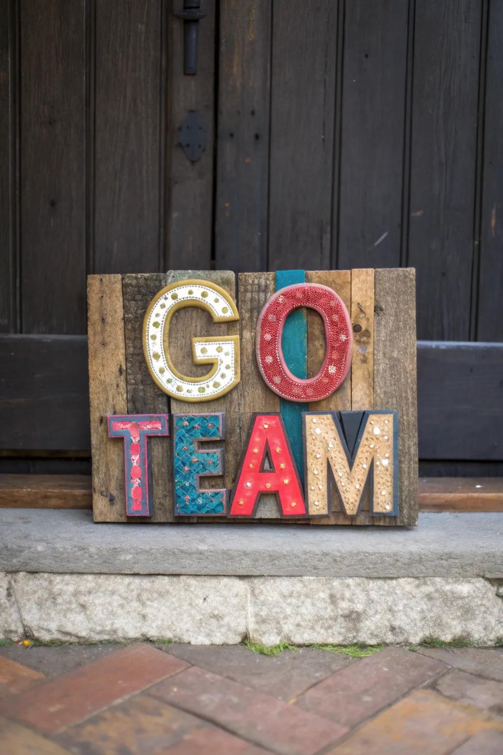 Championing Sustainability: A ‘Go Team’ sign crafted with care and consciousness.