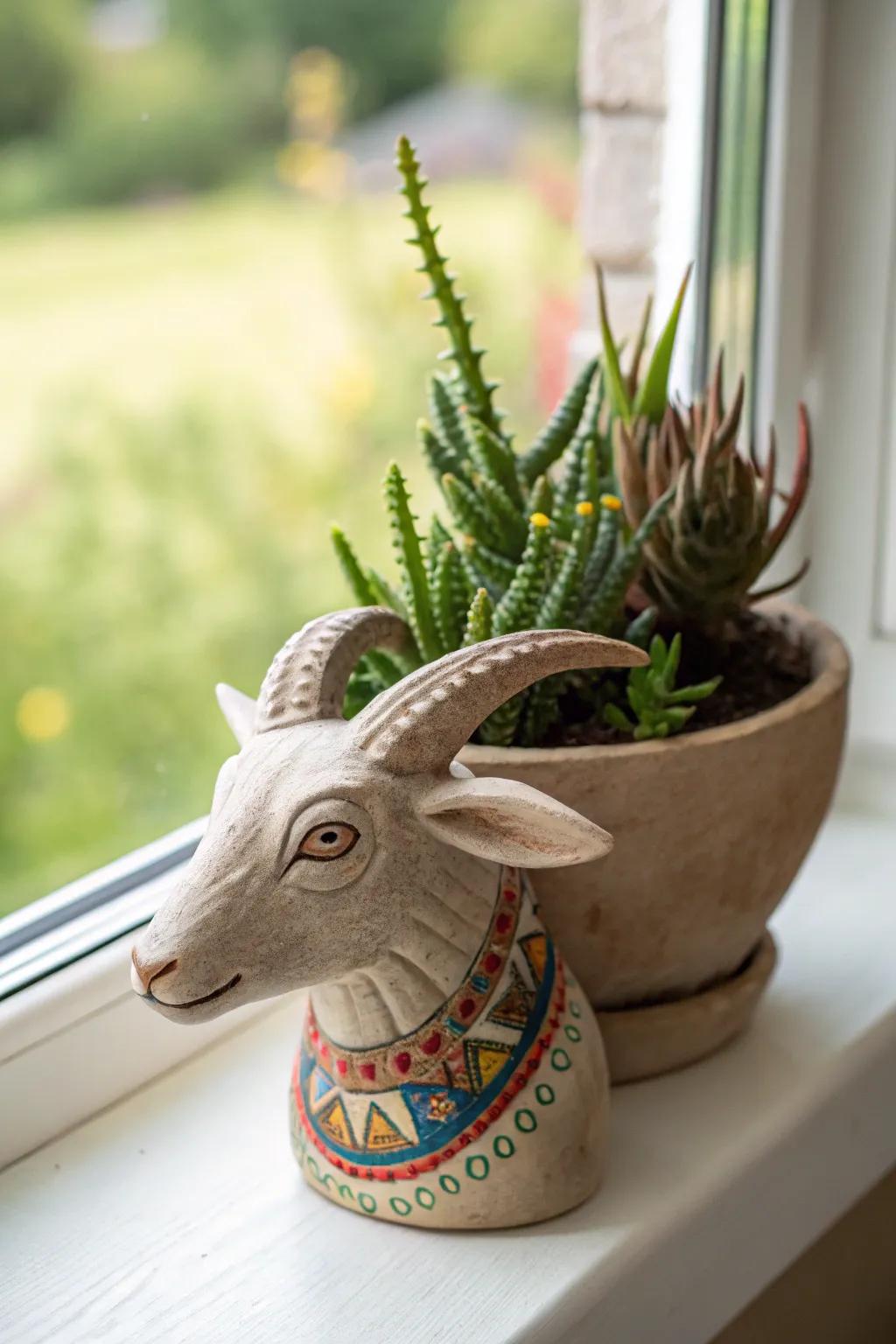 Brighten your space with a whimsical touch: a goat-themed planter that marries Scandinavian simplicity with boho flair.