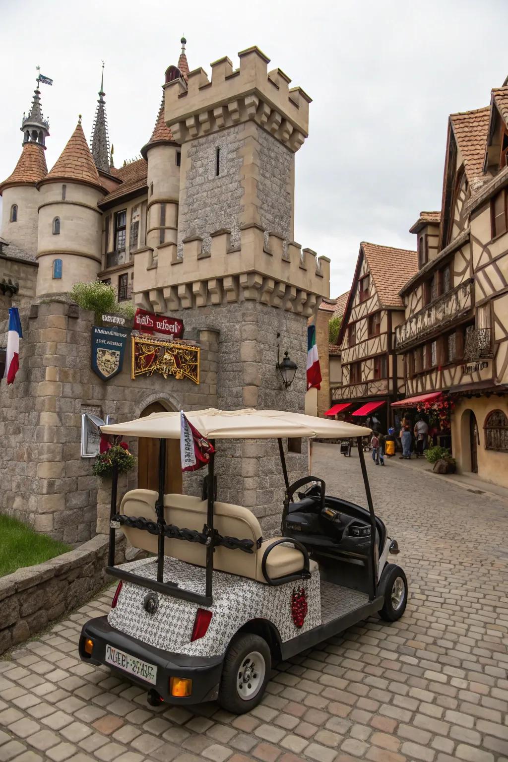 Rule the Halloween realm with this medieval castle golf cart.