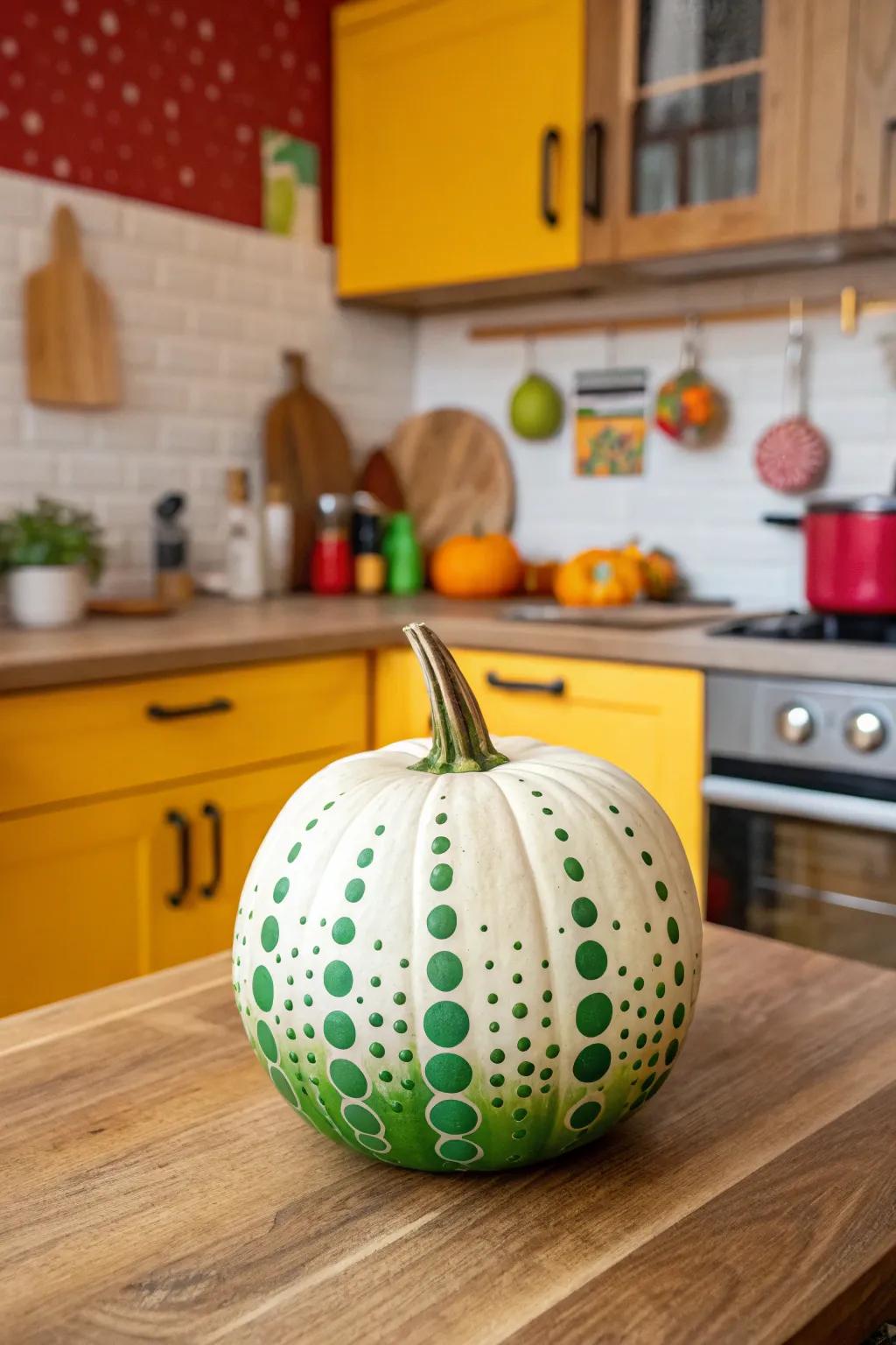 Dynamic dotted green gradient pumpkin energizing the kitchen.