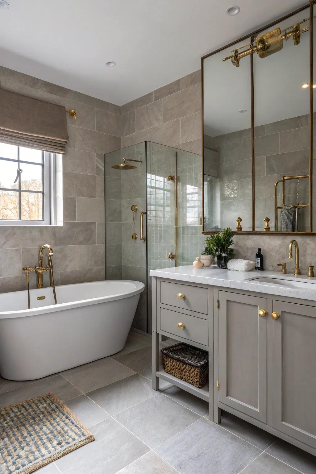 Taupe-gray walls add warmth and coziness to your bathroom.