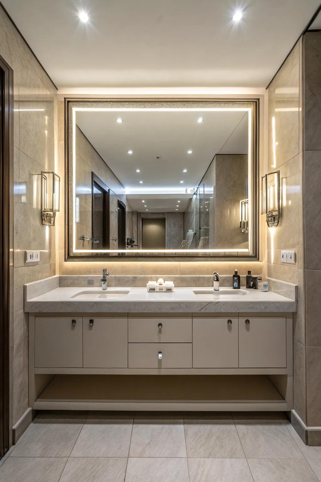 A large mirror enhances the space and light in the guest toilet.