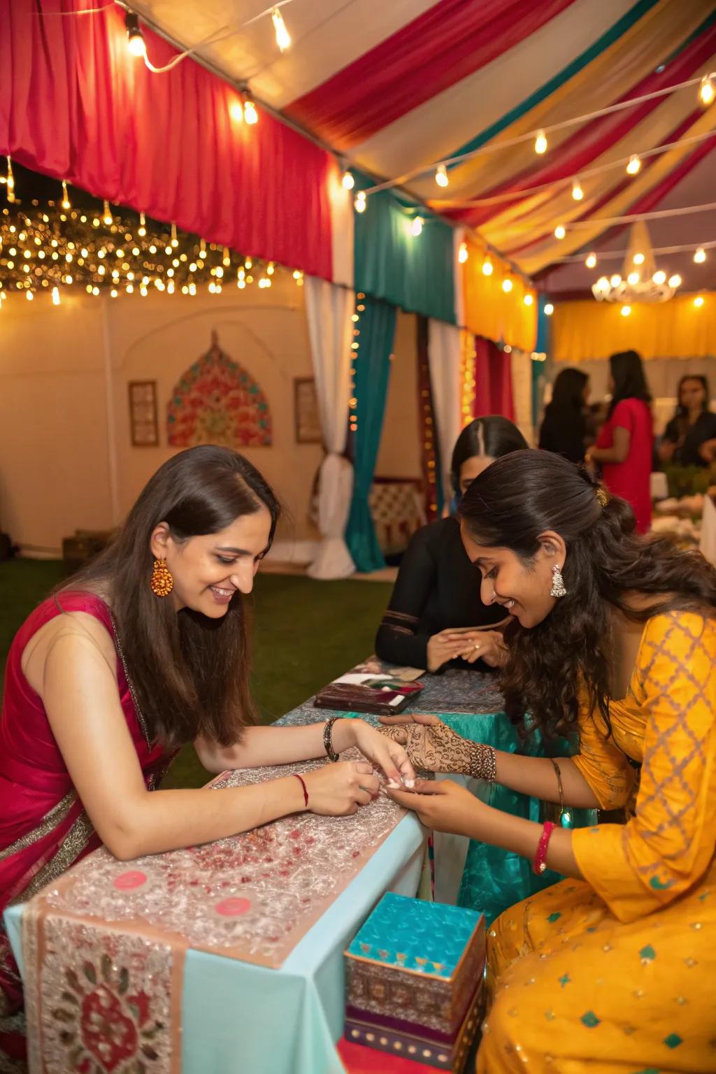 An engaging henna station providing interactive fun for guests.