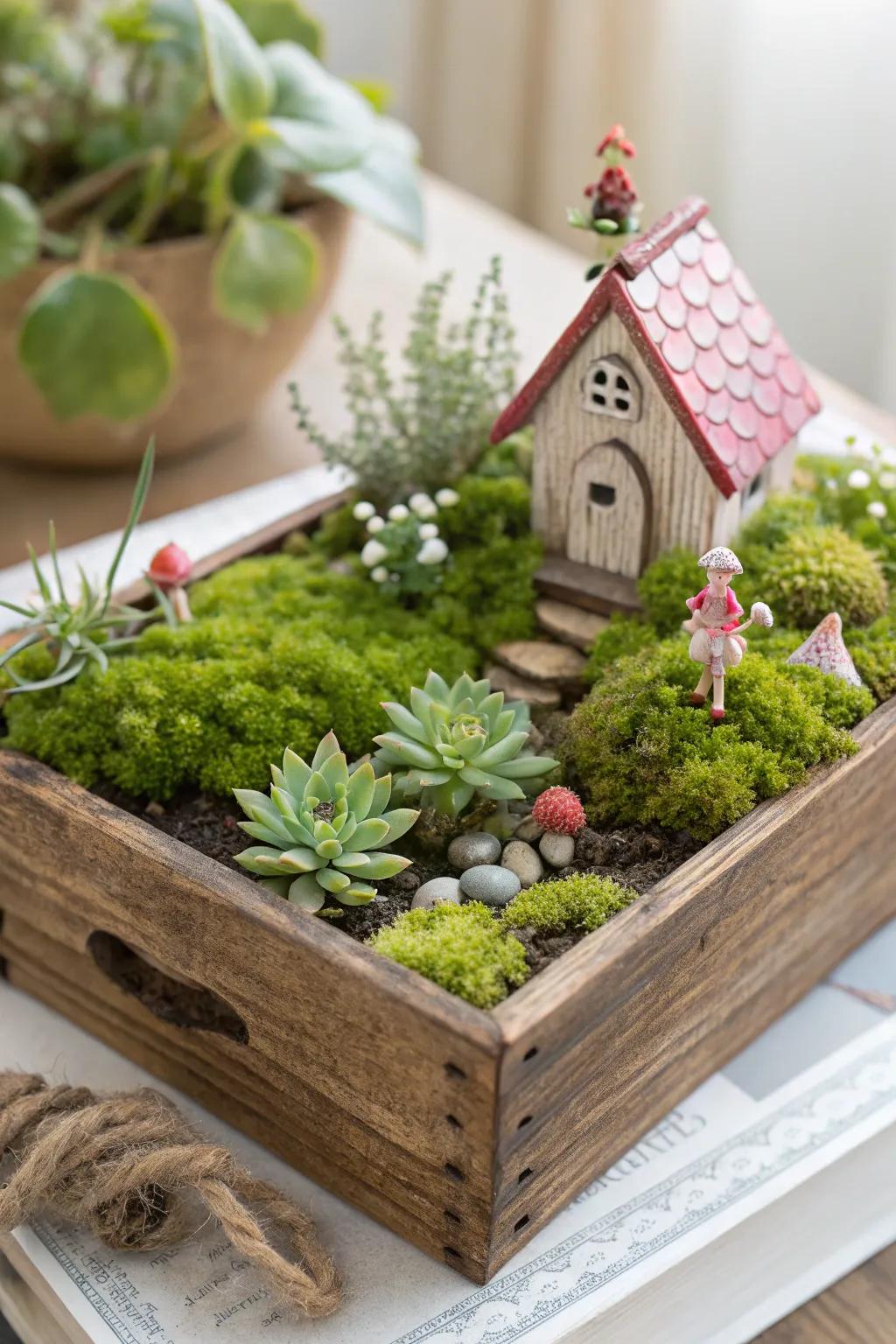 Step into a world of magic with this charming miniature fairy garden. Perfect for sparking creativity and wonder!
