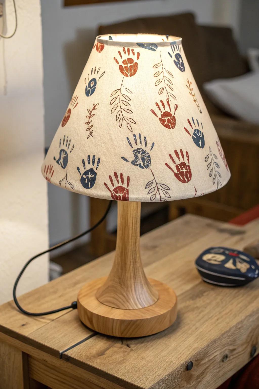 Illuminate your space with a touch of whimsy: a handprint lamp shade that blends Scandinavian simplicity with boho flair.
