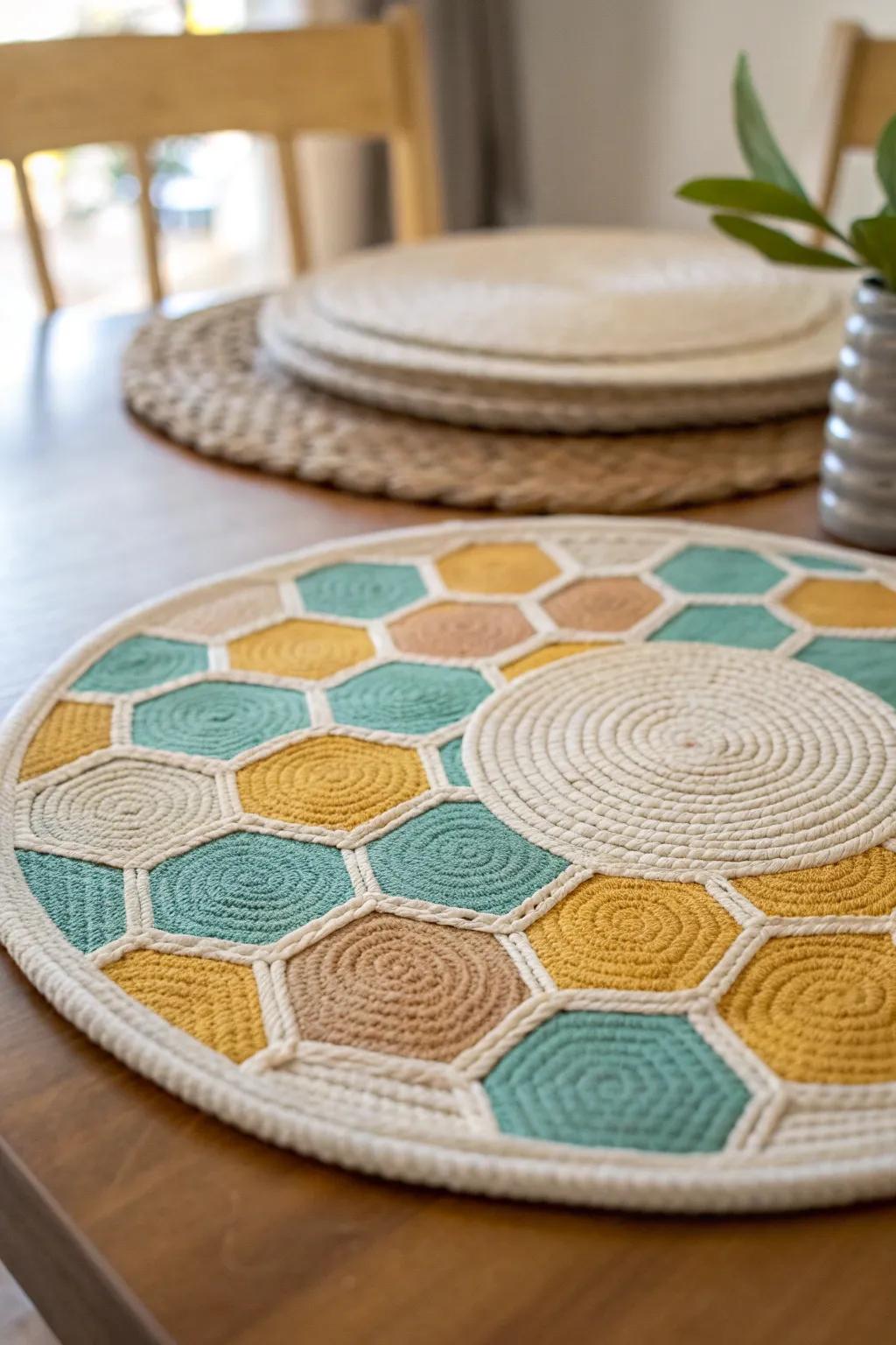 Elevate your dining experience with these stunning honeycomb patterned placemats—where minimalism meets bold beauty.