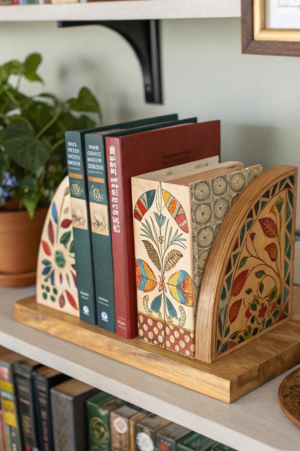 Hold your books with style using artistic decoupaged bookends.