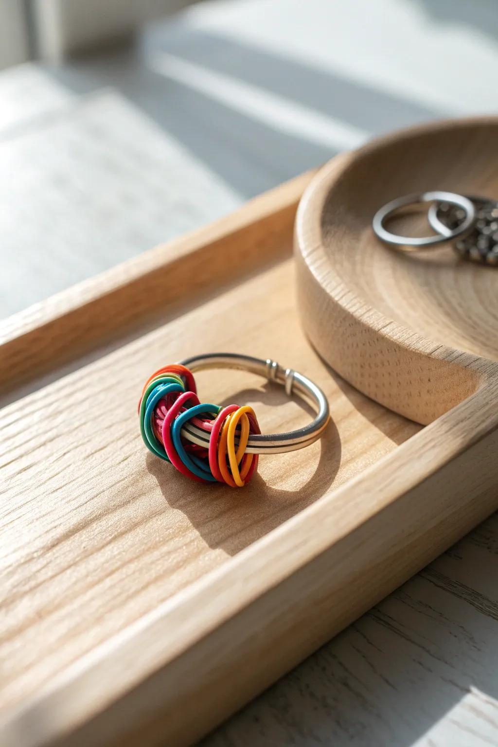 Effortlessly chic and organized: Keep your rubber bands stylishly in check with a minimalist ring clip.