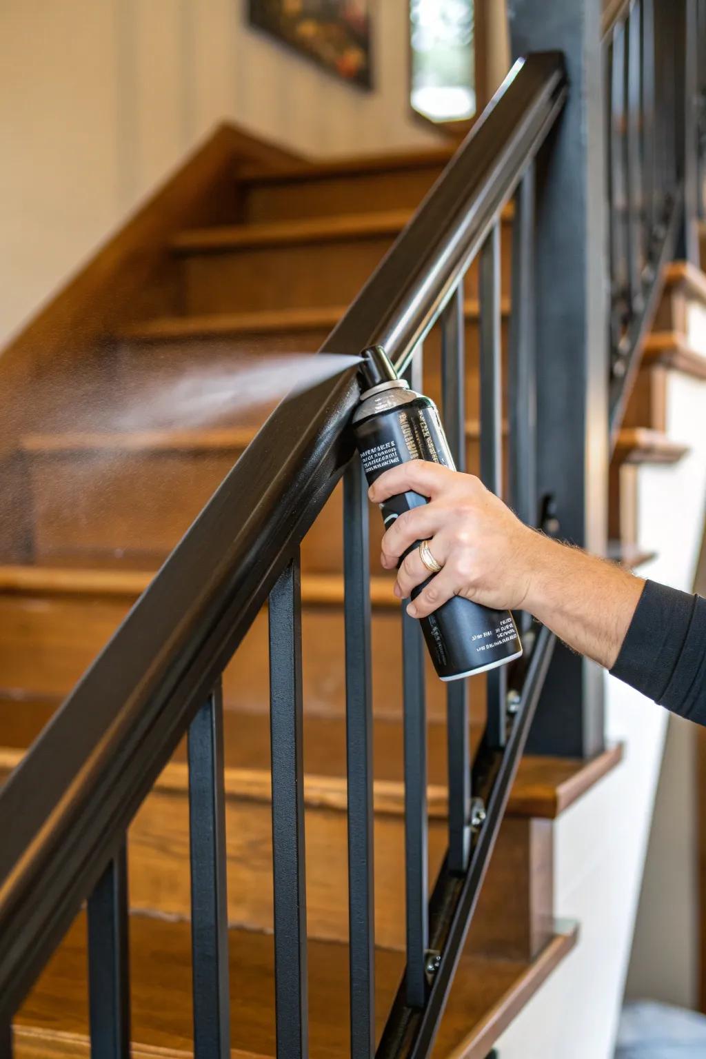 Master the art of spray painting for a flawless stair railing finish.