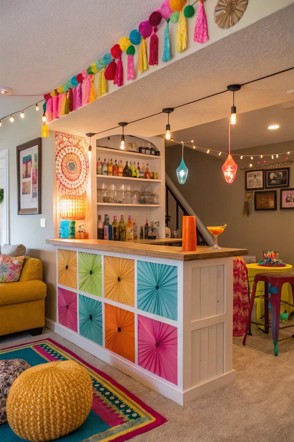 A splash of color can bring energy and personality to your home bar.