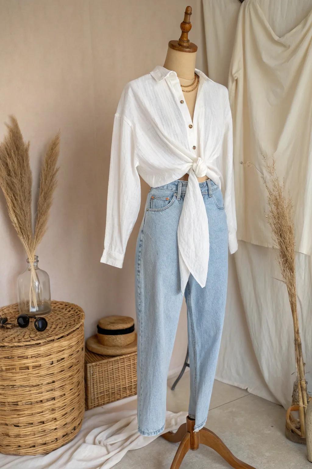 Elevate your style with the chic and effortless Twisted Front Tuck. Perfect for lovers of minimalist and Boho aesthetics!