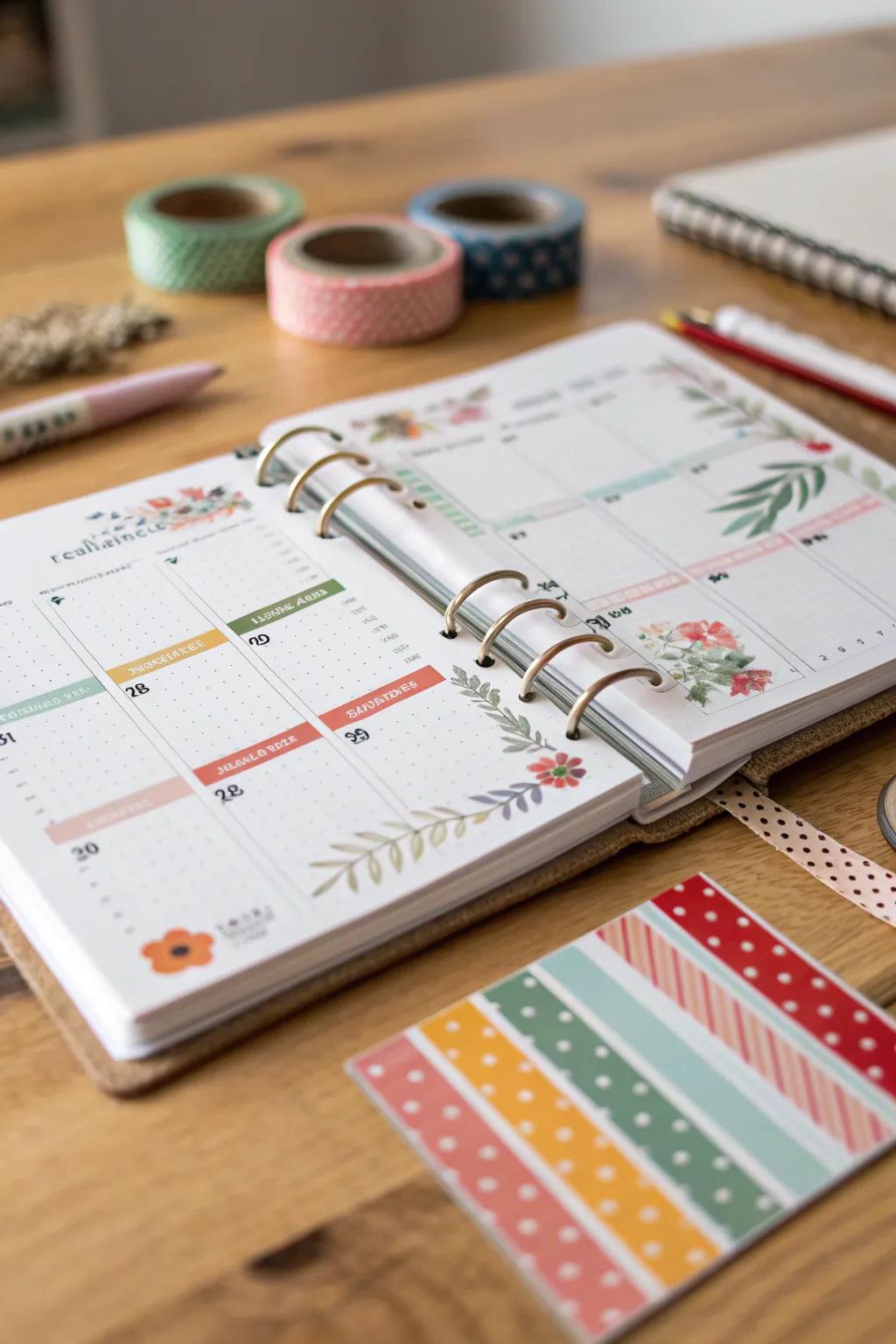 Transform your planner into a vibrant gallery of monthly highlights with the artful touch of washi tape magic!