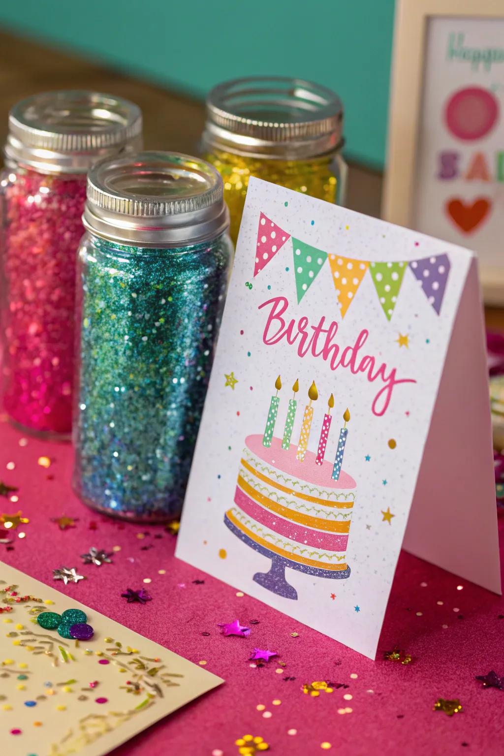 A dazzling glitter glam birthday card.