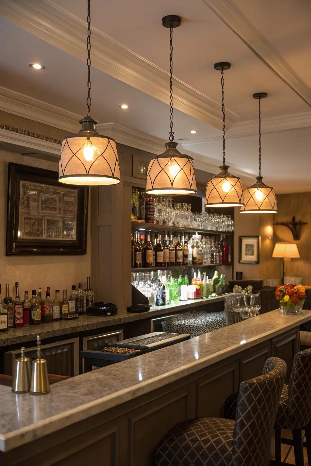 Ambient lighting sets the perfect mood for the home bar.