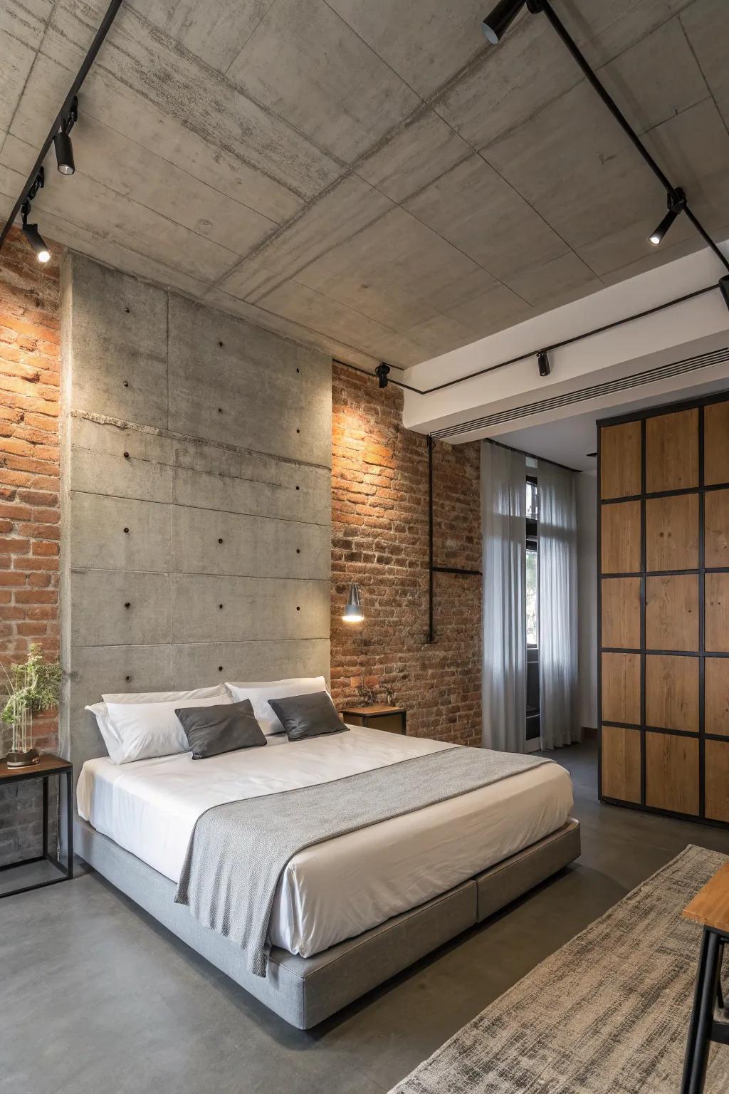 Concrete walls provide a sleek and modern backdrop.