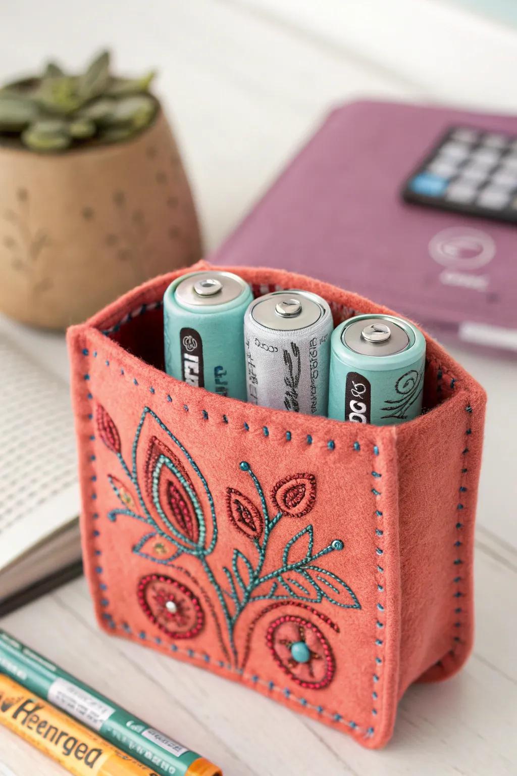 Felt pouches offer a soft and customizable battery storage solution.