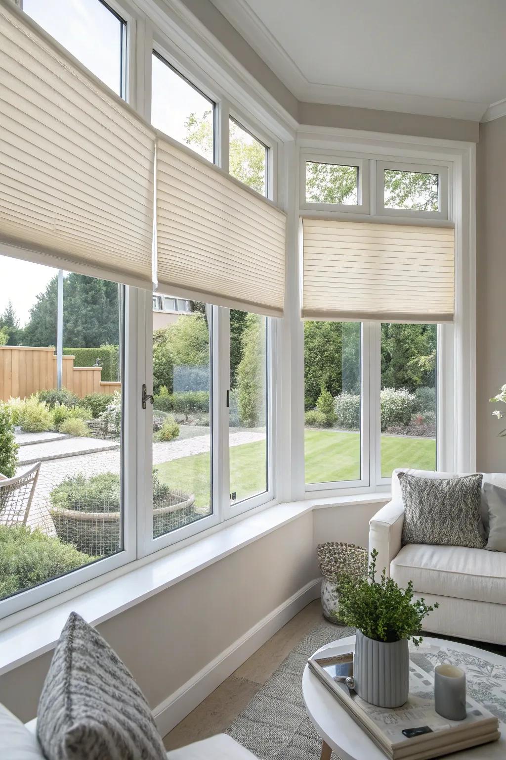 Cellular shades offer a modern and energy-efficient solution.