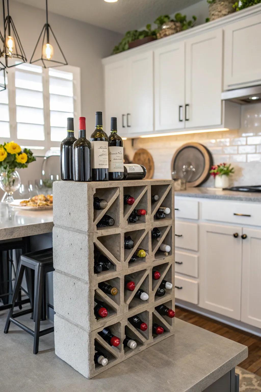 Store wine stylishly with a cinder block wine rack.