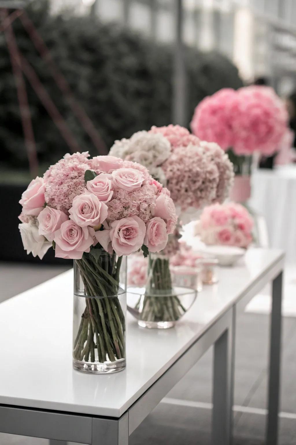 Sleek monochrome floral arrangements for a modern wedding decor.