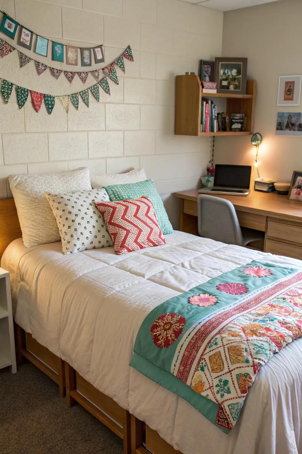 Enhance your dorm decor with stylish throw pillows.