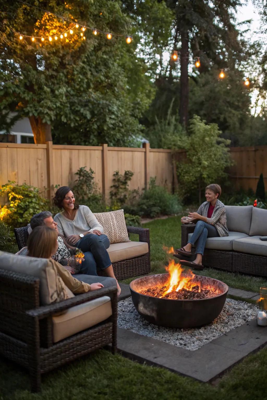 An outdoor fire pit, perfect for creating warm and inviting family gatherings.