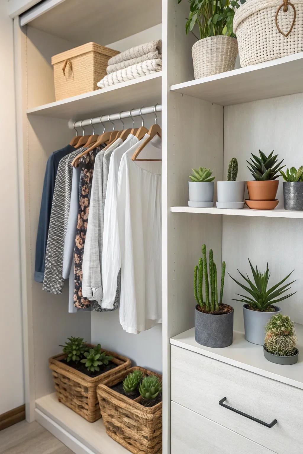 Greenery adds freshness and tranquility to your closet.