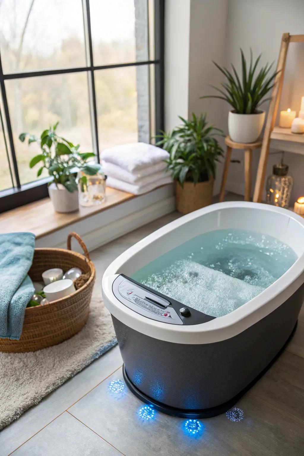 A relaxing foot spa offers a soothing retreat for tired feet.