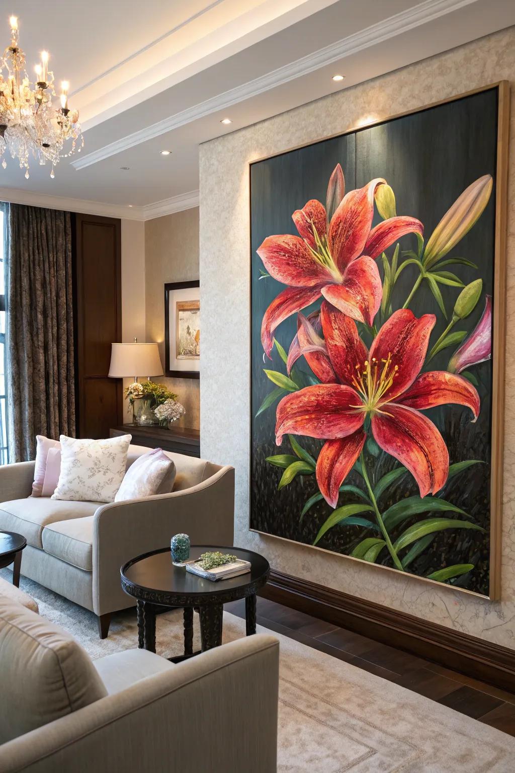 Sophistication meets nature in a lily painting.