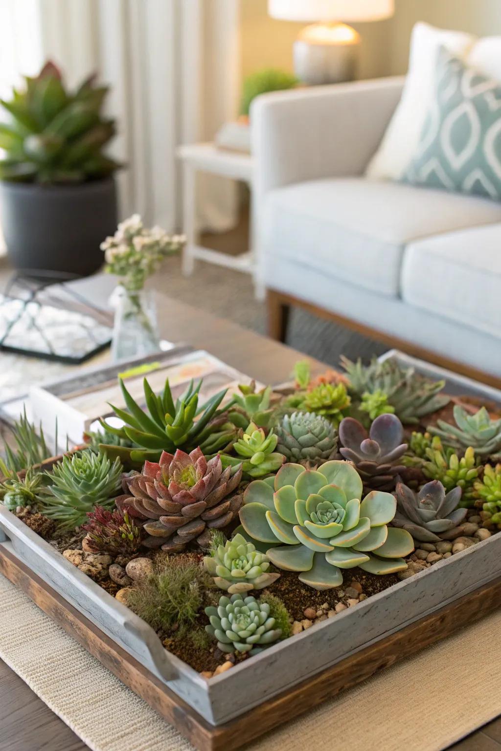 A coffee table garden adds life and style to your living room.