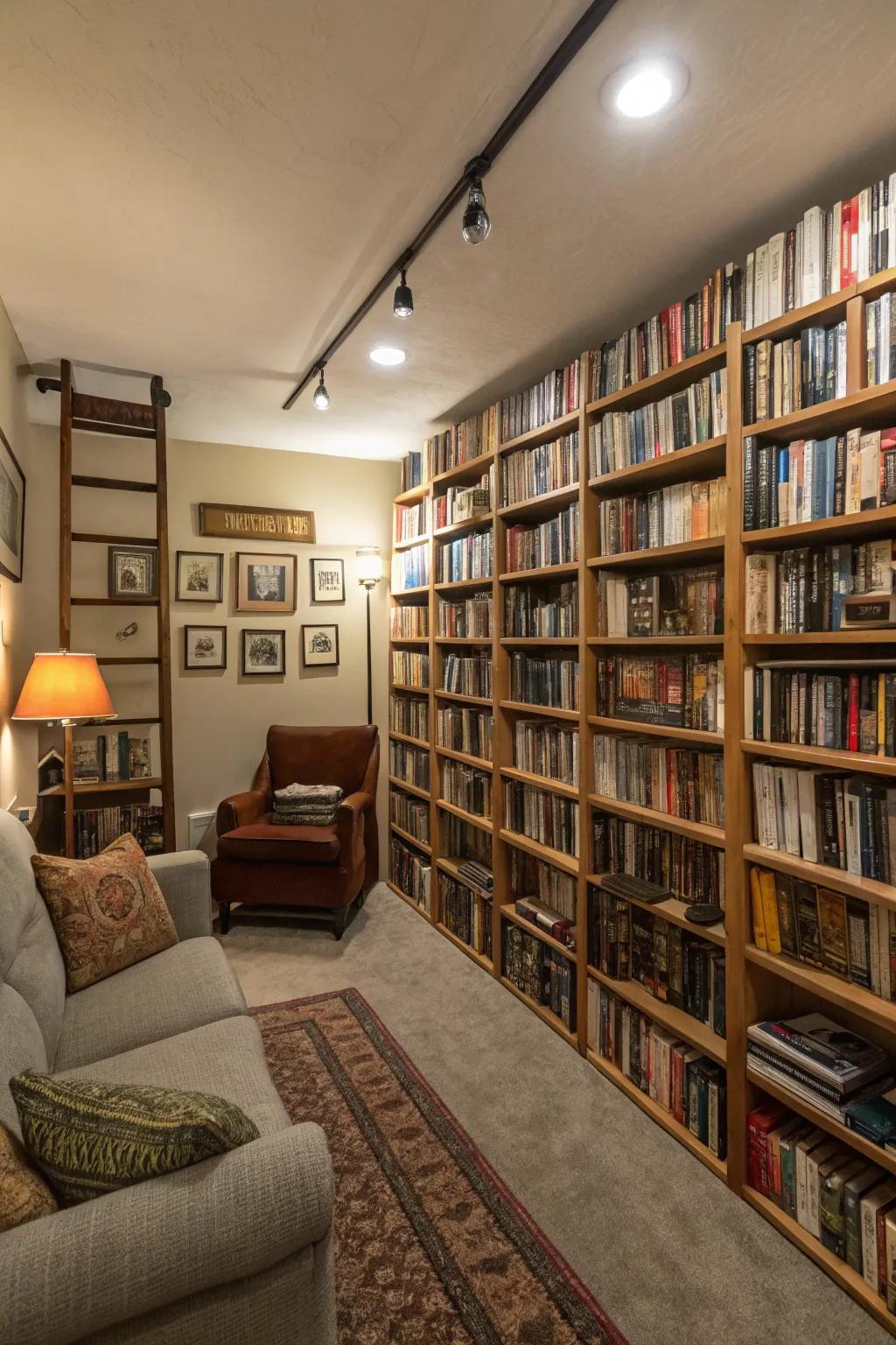 A small library creates a peaceful retreat within your man cave.